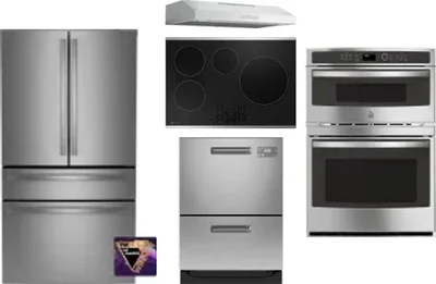 5 Piece Package Includes Refrigerator, Cooktop, Wall Oven, Hood And Dishwasher